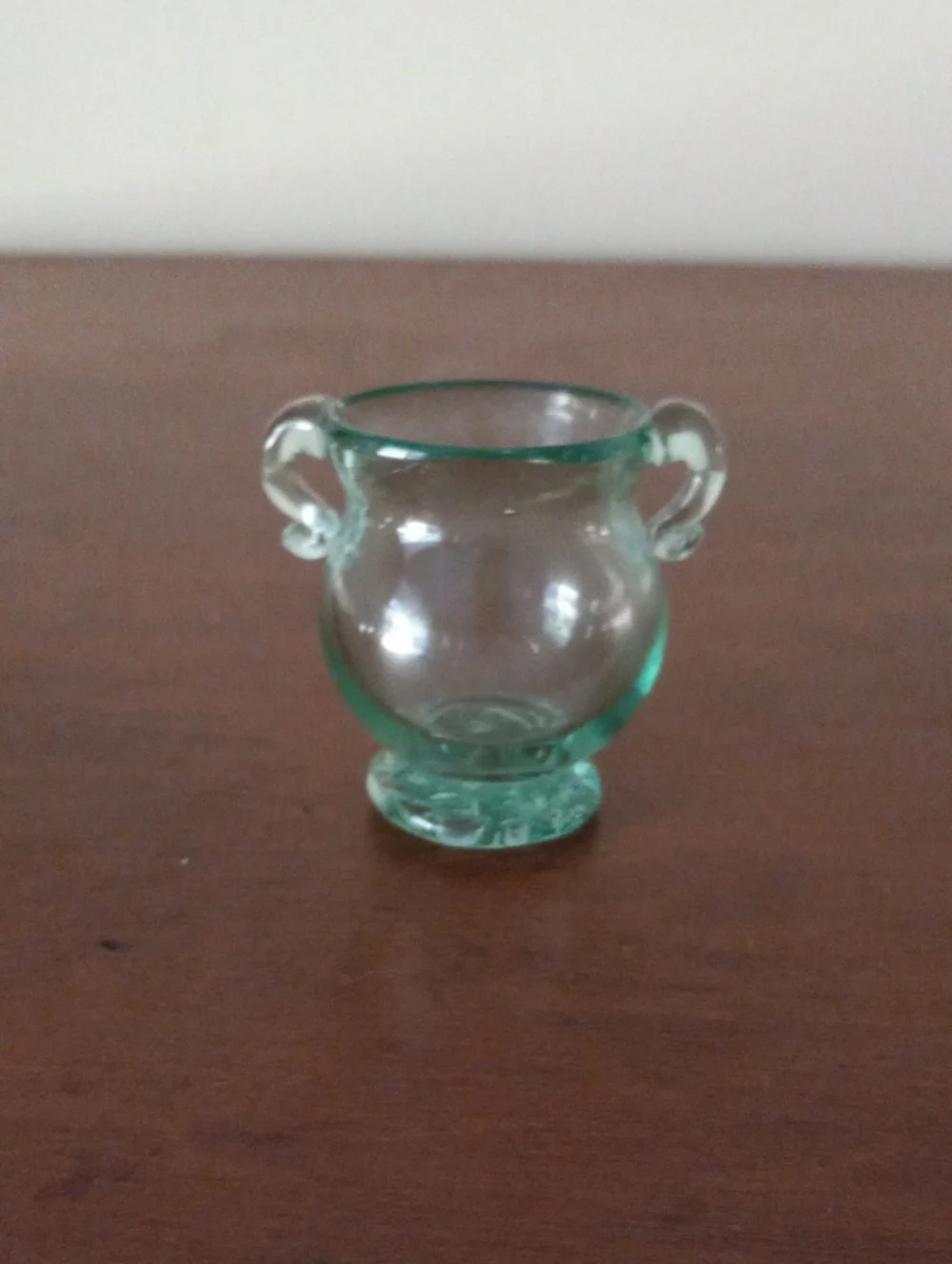 Small Two-Handled Glass Vase in Pale Aqua